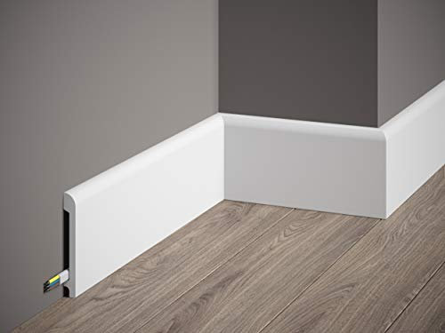 Mardom Decor | MD236 | Plinthe de qualité supérieure avec bords arrondis tendance et espace pour câbles | 200 x 9,9 x 1,3 cm | Blanc mat avant apprêté | plus dur que le bois