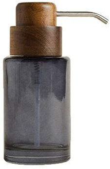 Dosificador Jabón/Reutilizable Botella para Jabón Cabezal de la bomba de madera Dispensador de desinfectante de manos Destinador de manos Botella de vidrio azul Loción de vidrio Dispensador de reempla