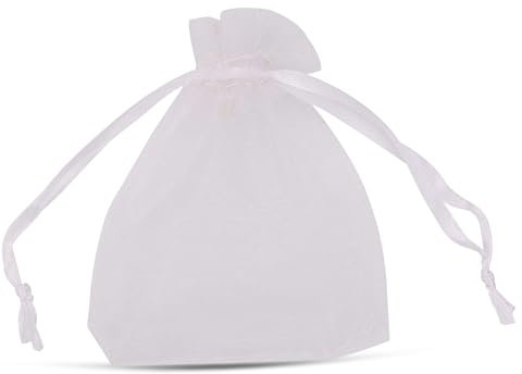 Trimming Shop Organza-Beutel, weiß, 7 x 9 cm, für Hochzeit, Party, Geschenkbeutel, durchsichtige Kordelzugbeutel, Schmuckbeutel für Weihnachten, Geburtstag, Jahrestag, Partyzubehör, 100 Stück