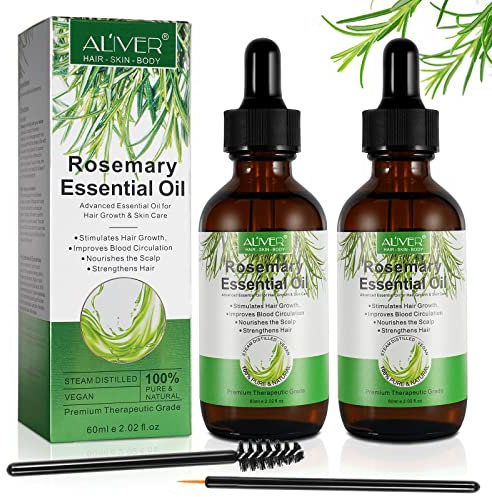 Olio Essenziale Di Rosmarino Per La Crescita Dei Capelli - 100% Puro Biologico Per Sopracciglia E Ciglia, Cura Della Pelle, Nutre Il Cuoio Capelluto, 60Ml (2 Pack)