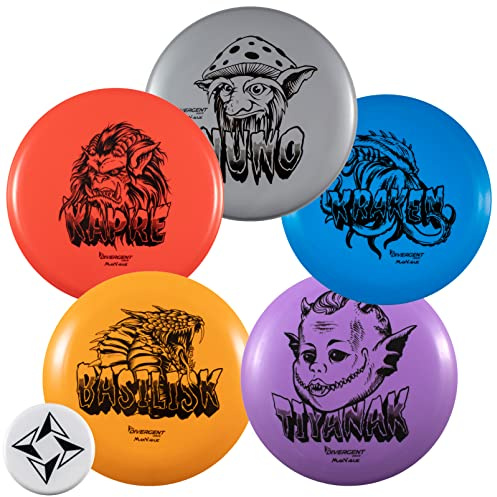 Divergent Discs 5-Disc Beginner Disc Golf Starter Set - Putter, Midrange, Fairway Driver, Distance Drivers, Mini Disc