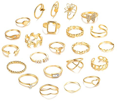 TOEECY 22 Stück Ringe Set Schmetterling Blume Herz Geometrisch Damen Schmuck Fingerringe Knöchelringe Stapelbar Verstellbar Vintage Minimalistisch