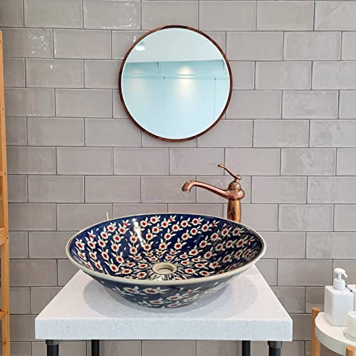 10 - 18 Bathroom Sink, Countertop Round Basin, Hand painted Washbasin, Daisy flower Mediterranean Sink, New Bathroom Remodeling Vanities