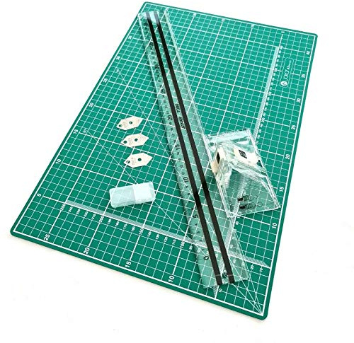A3 Passepartout, 40 cm, transparentes Plexiglas-Führungslineal und Schneidematten-Set