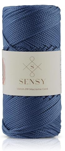 Sensy, Cordoncino in poliestere di alta qualità, 1,5 mm, 100% polipropilene, macramè, 1,5 mm, per borse all'uncinetto, macramè, filo per uncinetto, filo per lavori a maglia (Denim)