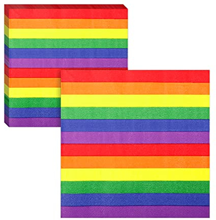 20 Stück Regenbogen-Servietten, bunte Streifen, Papierservietten, Einweg-Servietten, Geburtstagsparty-Zubehör, Gäste-Servietten