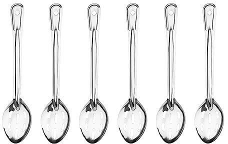Cuchara ranurada para servir, cuchara grande con agujeros para drenar, cuchara perforada de acero inoxidable con mango largo para colar alimentos, 6 piezas