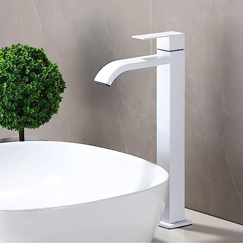 Robinet Lavabo Haut Blanc Robinet Eau Froide Lave Main Cascade À Poignée Unique Robinet Vasque Cascade Haute En Acier Inoxydable