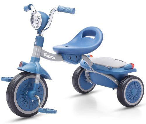 UBRAVOO Baby Tricycle, Foldable Toddler Trike with Pedals, Cool Lights, Durable Wheels and Comfortable Seat, Baby First Walker Trike for 1-5 Years Old Girls, Boys (Blue)
