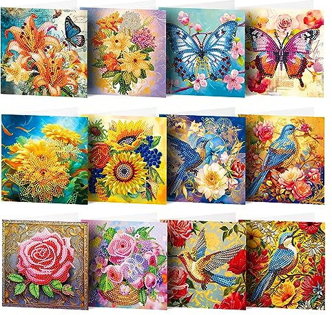 Demiawaking 12Pcs DIY 5D Diamond Painting Grußkarte Diamant Malerei Karten Geburtstag Karte Weihnachtskarte Geschenkkarte mit Umschlag fuer Weihnachten Thanksgiving (12Pcs)
