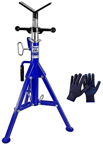 CARVALAX V-Head Pipe Jack Stand, 28-52 Adjustable Height Pipe Stand Fits 1/2 - 12 Pipe Capacity w/ 2500LB Load Capacity, Steel Jack Stand with Portable Folding Legs