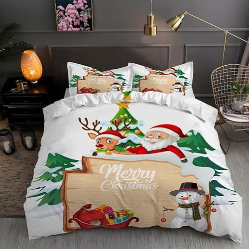 MAQUE Weihnachtsmann BettwäSche Set Elch BettwäSche 135x200, WendebettwäSche und Kissenbezug 80x80, Weiche & Angenehme & Atmungsaktive Mikrofaser BettwäSche-Sets mit ReißVerschluss