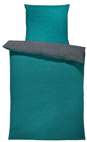 one-home Winter Bettwäsche Biber Meliert Baumwolle Flanell Kuschelig Flauschig Warme Weiche Melange Modern, Größe:2 teilig 135x200 cm, Farbe:Petrol/anthrazit