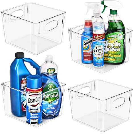 Sorbus Medium Plastic Storage Bins - Clear, 4 Pack (8.5 x 7.5 x 5.75 inches)