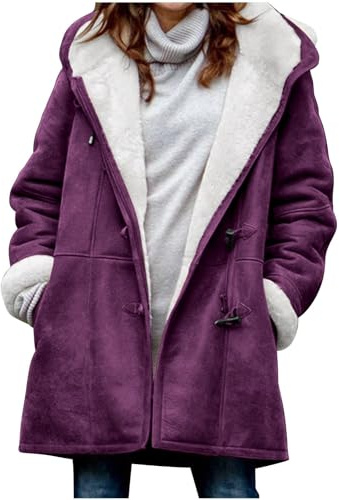 SMIDOW Womens Sherpa Lined Jackets Fashion Winter Fuzzy Fleece Hoodie Sweatshirt Casual Soft Cozy Horn Button Down Coats Winter Coat For Women Purple XL