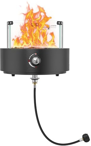 ONLYFIRE OUTDOOR LIVING Braciere a gas montato sul fondo per tavolo con foro per ombrello, braciere portatile da tavolo senza fumo con protezione antivento, braciere a propano per patio, campeggio