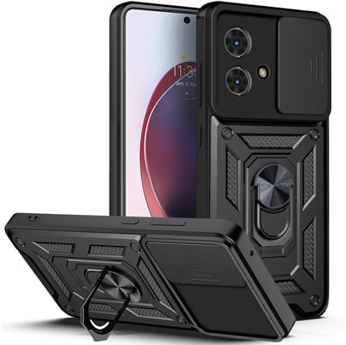 BEEJTUNY Funda para Motorola Moto G84 5G con Anillo de 360°, Carcasa Protectora con Cubierta de Lente, Funda Anticaída con Soporte Magnético. Negro