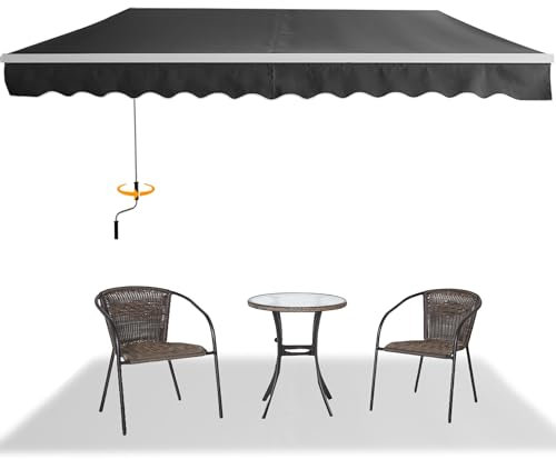 SUBTLETY Gelenkarmmarkise 300cm Breit Aluminium Markise Balkon Sonnenschutz Balkonmarkise Faltbare Klemmarmmarkise mit Handkurbel Sonnenmarkise Wasserdicht Dunkelgrau Markisenstoff (300x250cm)