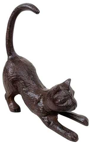 Chat en Fonte Statuette à Poser Décoration Félin Joueur Déco de Jardin 6x14x18cm