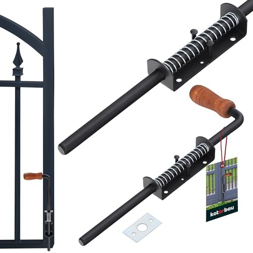 KOTARBAU® Bolzenriegel lang Federriegel Schwarz mit Holzgriff 38 cm Stahl Grendelriegel Torriegel Schwarz Torverriegelung für Holztor