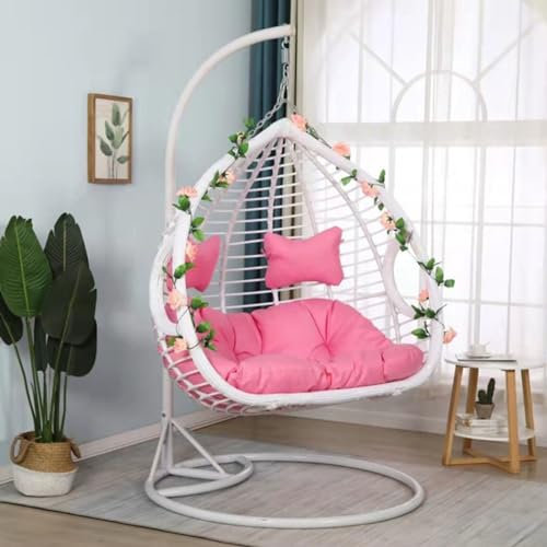 HOUSN Hängesessel mit Kissen, für Zwei Max. Belastung 150 kg, Hängesessel Outdoor mit Gestell Körbe 120x120x130 cm Hängesessel Stabiler Rattan für Garten, Indoor & Outdoor,3