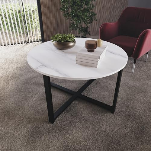 Vida Designs Brooklyn Round Coffee Table for Living Room with Metal Legs (Marble)