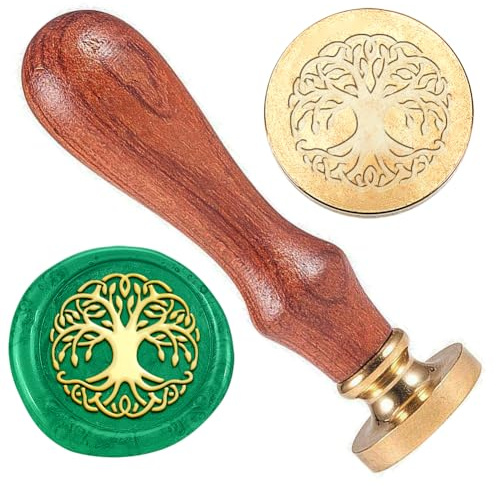 DELORIGIN Wachssiegelstempel mit Lebensbaum Geprägter Stempel Versiegelung | Vintage Elegant, Abnehmbarer Messingsiegel Holzgriff, Hochzeitseinladungen Umschläge Geschenkverpackung Dekoration