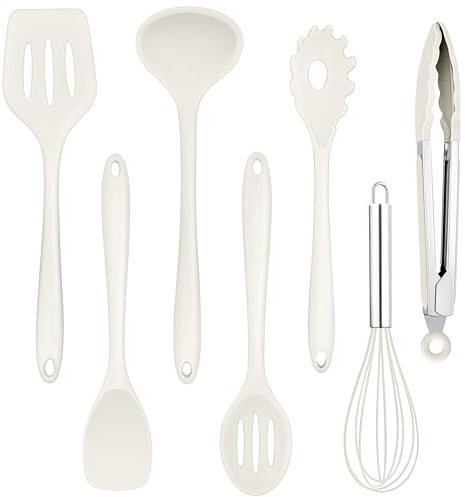 Homikit Juego de 7 utensilios de cocina de silicona, color blanco