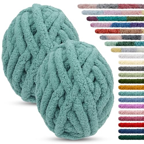 LEREATI 2 Stränge Armstricken Wolle für Decke Stricken 2cm x 25.6m Chenille Wolle zum Häkeln 226g Handstrickgarn Chunky Yarn, Dicke Schlauchgarn zum Handstricken Decken, Tasche, Haustier Bett