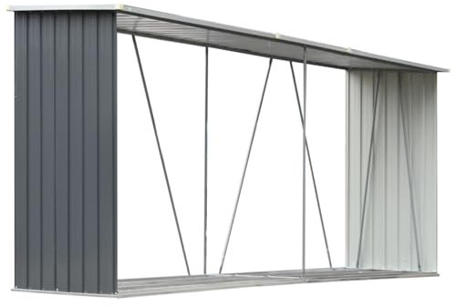 Homgoday Abri pour bois de chauffage en acier galvanisé Gris 330 x 84 x 152 cm