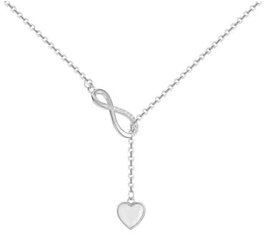 CZ Infinity Lariat Y Necklace for Women Girls 925 Sterling Silver Love Heart Mother of Pearl Pendant Long Link Chain Necklaces Adjustable Delicate Wedding Birthday Valentines Jewelry Gift 20 inches