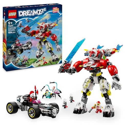 LEGO DREAMZzz Coopers Tiger-Mech und Zero's Hot Rod Auto, Spielzeugauto für Kinder, Geschenk für Jungen und Mädchen ab 9 Jahren, 2-in-1 Spielset mit Mech und Minifiguren 71497