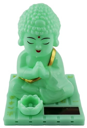 Freak Scene Wackelfigur Solar Buddha sitzend grün Mönch Armaturen Wackelkopf Solarfigur