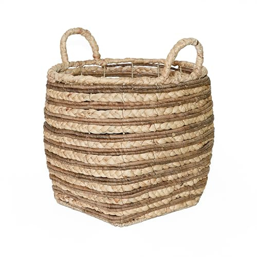 Wickerfield Water Hyacinth Woven Blanket Basket Wicker Storage Laundry Basket with Handle Large Toy Living Room Organizer (Medium)