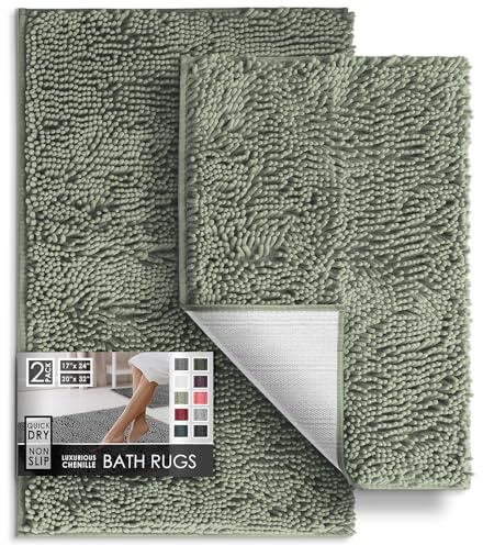 Hearth & Harbor Bathroom Rugs, Chenille Bath Mat - Machine Washable Bath Mats for Bathroom Non-Slip Backing Rubber, Quick Dry Bathroom Mat