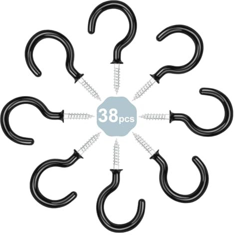 VSSHE 38 Pezzi Ganci a Vite, Ganci Da Soffitto, Ganci a Tazza, Nero Ganci per Soffitto in Metallo Occhio Bulloni Ganci Avvitabili con Filettatura, Viti ad Anello per Casa Ufficio ed Esterni 1-1/4 Inch