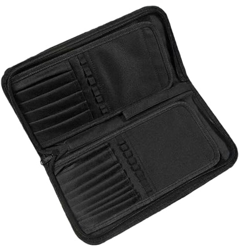 Penselhållare, konstförvaringsfodral, dragkedja pensel organisatör, svart canvasväska för 15 borstar/10,8 x 5,4 x 1,2