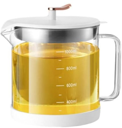 Ölsieb Topf - 1L Transparent Glas Ölfilter mit Skala, Feinmaschiges Sieb für Fetttrennung und Lagerung, Küchenfettbehälter