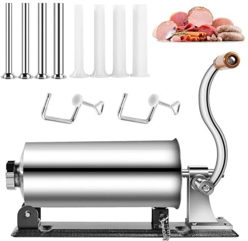 3L/4L Sausage Stuffer Machine, Horizontal Manual Meat Stuffing Filler with 8 Filling Tubes, Homemade Stainless Steel Sausage Maker, for Commercial Kitchen and Household Use (3l )