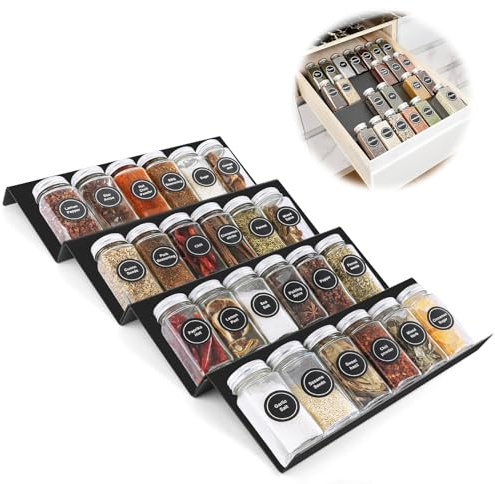 Gewürz Organizer Schublade 4 Stück Abnehmbares Gewürzregal Schublade Breite 33 bis 66 cm Gewürzregal ausziehbar gewürzständer gewürzschublade für schubladen küche