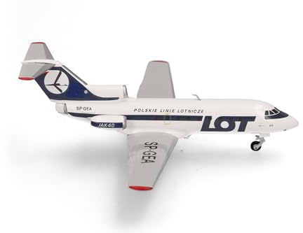 herpa Modellino aereo LOT Polish Airlines Yakovlev Yak-40, miniatura in scala 1:200, pezzo da collezione, modello senza supporto, metallo