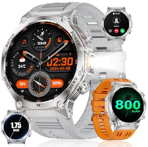 LIGE Montre Connectée Homme,1,75'' Smart Watch avec 800mAh/Torche LED/Appel Bluetooth,114 Sportifs Montre Sport avec Moniteur Sommeil/Cardiofrequencemetre, EF15-F
