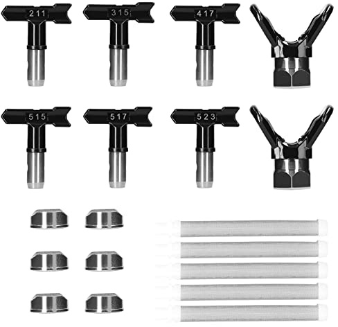 Weytoll Set di ugelli per verniciatura airless, 6 pezzi Ugelli Airless, Ugello Pistola a Spruzzo per Airless Spruzzatore Vernice(Tipo 211, 315, 417, 515, 517, 523) - Nero