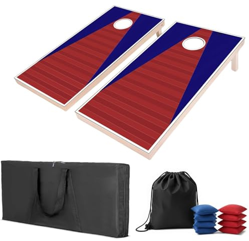 Set da gioco per cornhole da 4 x 2 m, giochi in legno per adulti, con 8 sacchetti per fori di mais, 2 tavole per cornhole e una custodia per il trasporto, per matrimoni/feste/all'aperto/escursionismo