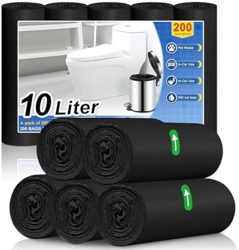 XUXRUS 200 Bolsas de Basura 10L Negras, Bolsas Basura Pequeñas Resistentes y Antifugas, Antidesgarro y Sin Olor, Bolsa Basura para Cocina, Baño, Oficina y Hogar (45 x 50 cm)