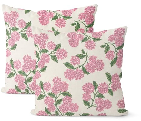 Throw Pillowcase Preppy Pink Spring Green Hydrangea Flower Pillow Cover Smooth Pillowcase Cozy And Breathable For Garden Sofa Bed 2 Piece 45X45 Cm