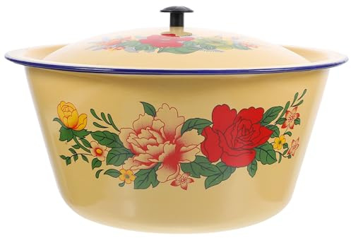 SUPVOX Olla Esmaltada Grande de 28 Cm Tapa, Cacerola Multiusos para Guisar y Cocinar Sopa, Resistente a Altas Temperaturas, Adecuado para Cocina Doméstica y Alimentación Estilo Aleatorio