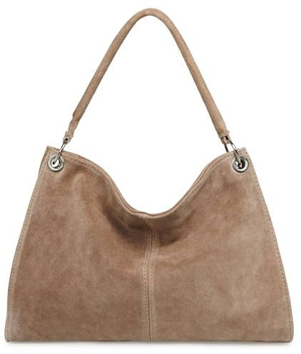 Caspar Elegante Wildleder Handtasche Damen Leder Schultertasche Crossbody Bag Umhängetasche aus hochwertigem Veloursleder - PREMIUM LINE - Modell No.838 - Made in Italy