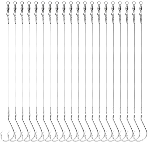 Circle Hooks Rigs Saltwater Fishing Leader Wire, 20pcs Circle Hooks with Steel Wire Leaders Catfish Rig for Bass Surf Fishing Striper Snapper Flounder (4/0-20pack)