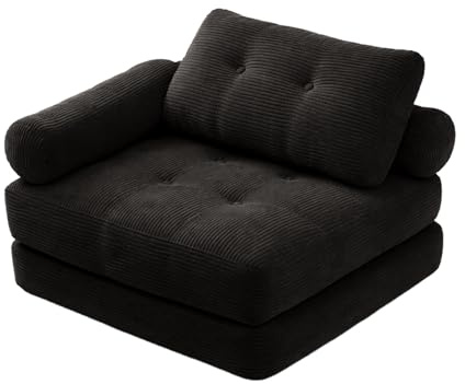 ARATERVIO Klappsofa Schlafsofa, 4-in-1 faltbares Sitzsack-Sofa mit verstellbaren Armlehnen, Boneless Couch als Gästebett, Gaming-Sessel & Lounge-Sofa für kleine Räume, Wohnheim (Schwarz)